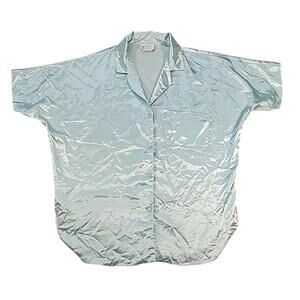 Vtg California Dynasty Nightgown Medium Aqua Teal Button Up Sleepwear USA EUC